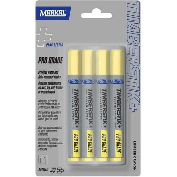 Markal 6061693 8 in. Timberstik Plus Lumber Crayon, Yellow - 4 Piece, Pack of 6
