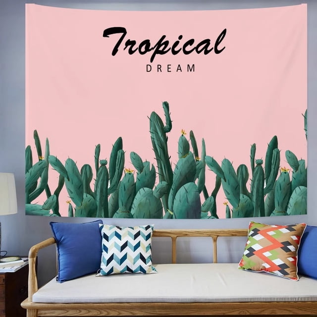 Tapiz de felpa con diseño de cactus tropicales para colgar en la pared, 130 x 150 cm