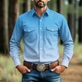 thumbnail image 2 of Men's Lapel Collar Business Shirt Gradient Long Sleeved Button Up Shirts Lapel Collar with Chest Pockets Casual Work Tops Business Shirt, 2 of 9