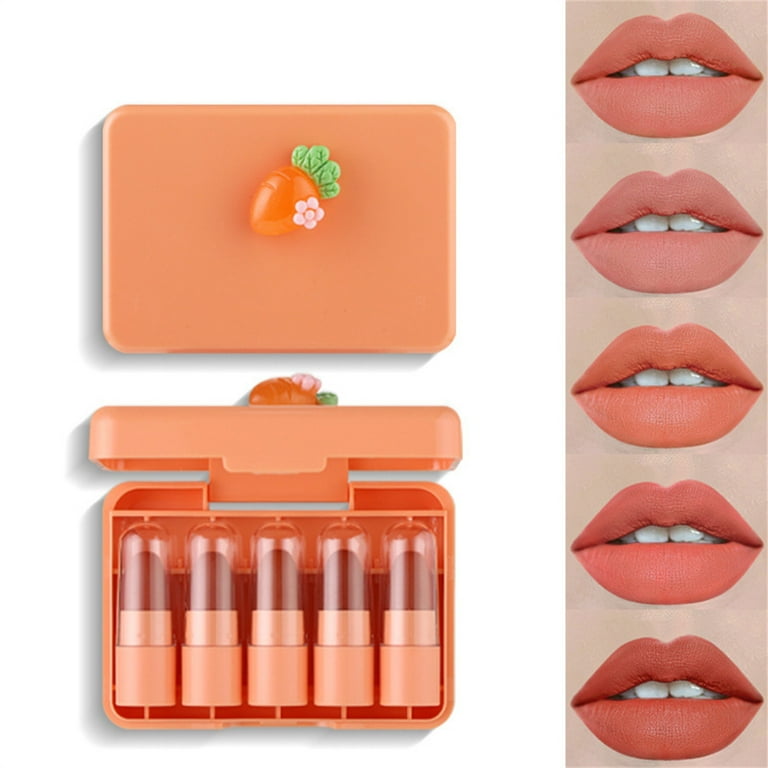 WNG Women Make Up Gift Set 5Pcs Carrot Set Liquid Lipstick Makeup Set  Smooth Light Lip Makeup Long Lasting Lip Gloss Non Stick Cup Is Not Easy to  Fade 