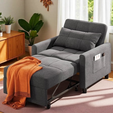 Sleeper Sofa with Adjustable Backrest and Pillow, Lofka Sofa Bed Couch for Living Room|Small Apartment, Dark Gray