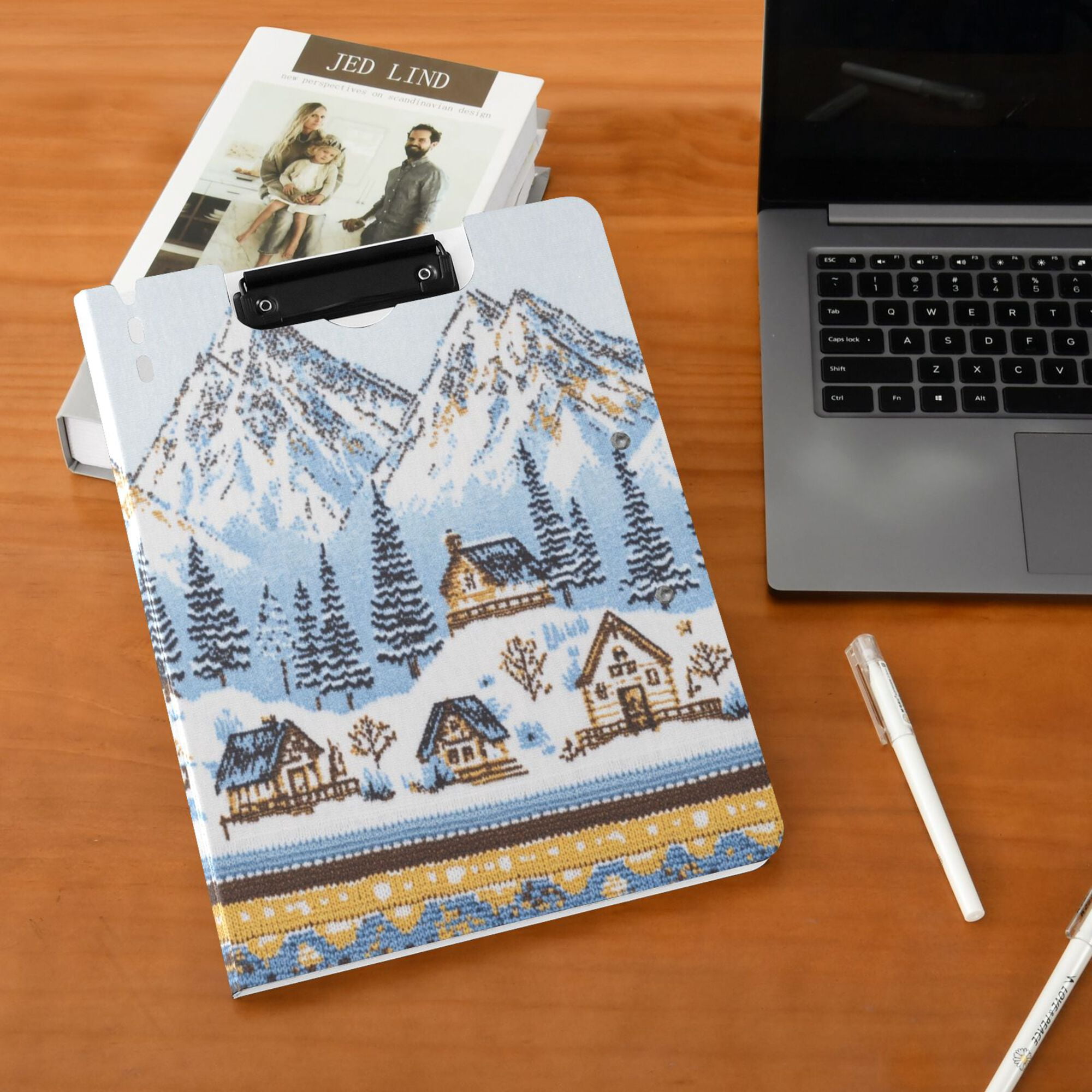 FORMRS A4 Clipboard Folder with Pen Holder Horizontal Foldable School Office Binder, Winter Village