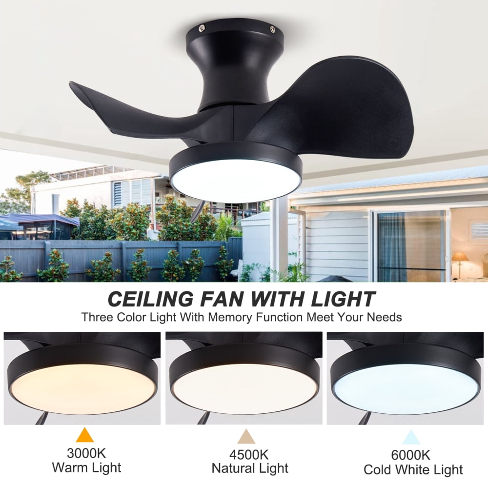 ABS Ceiling Fan with 3 Color Temperatures Light and Remote Control DC Motor Powerful and low noise Small Space ceiling fan for Kitchen Bedroom Dining room Toilet Patio.( Matte Black)