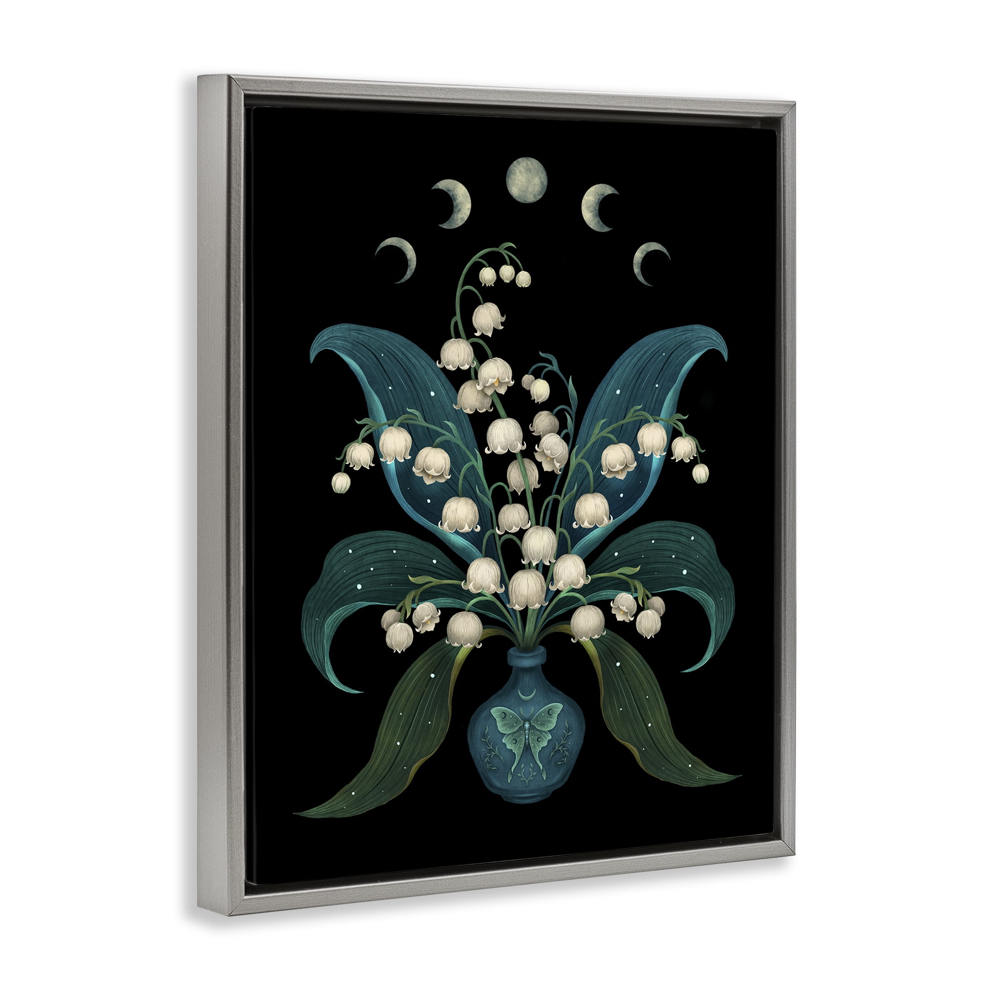 Stupell Industries Lunar Lily Of Valley Gray Framed Floater Canvas Wall Art, design by Episodic Drawings