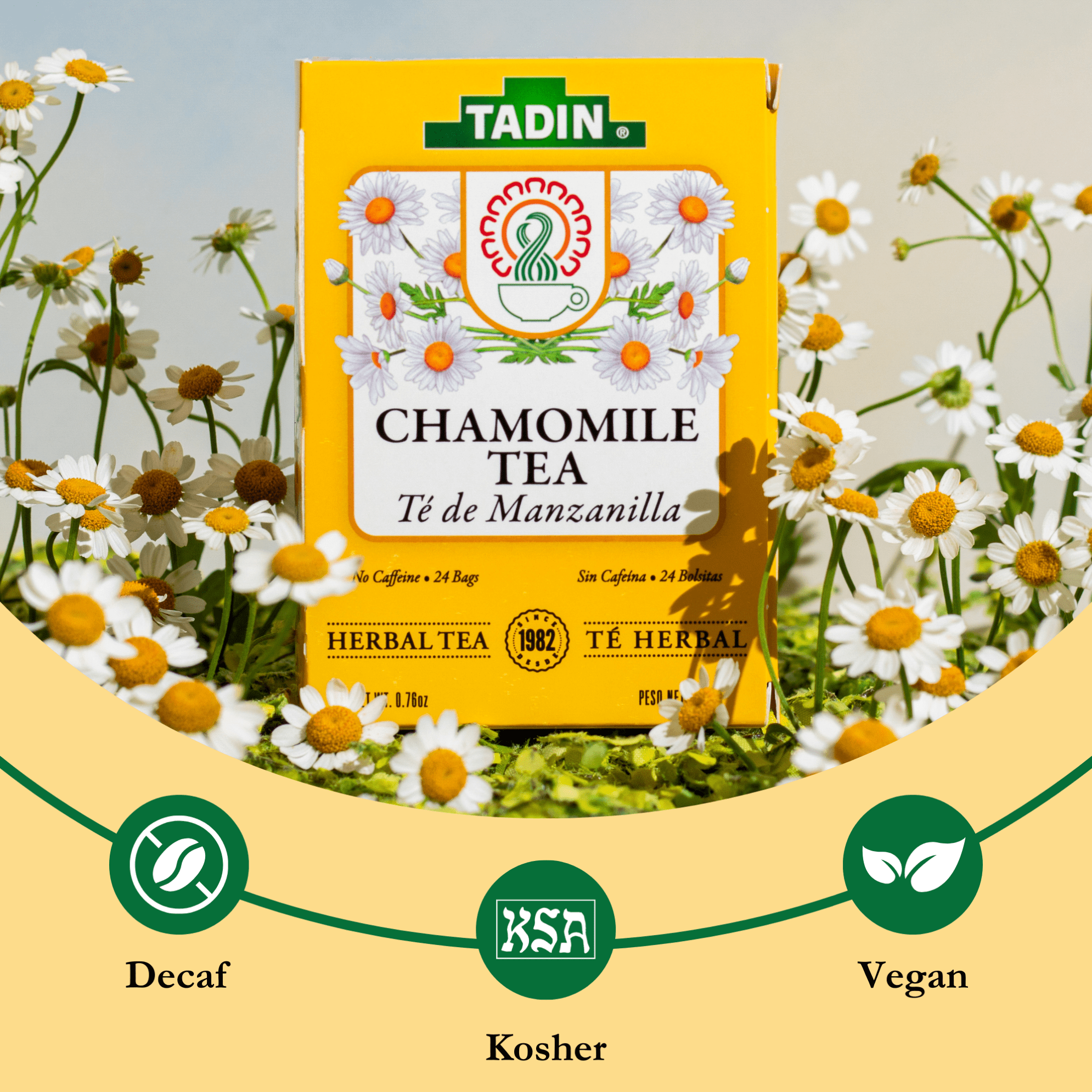 (4 pack) Tadin Chamomile Tea, Herbal Tea, Caffeine-Free Tea, Herbal Tea Bags, 24 Count, Pack of 1