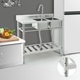 thumbnail image 6 of Garvee Double Bowl Utility Sink with Hot & Cold Faucet,Stainless Steel Kitchen Sink with Storage Shelves for Restaurant, Cafe, Bar, Hotel, Garage, Laundry Room, 6 of 9