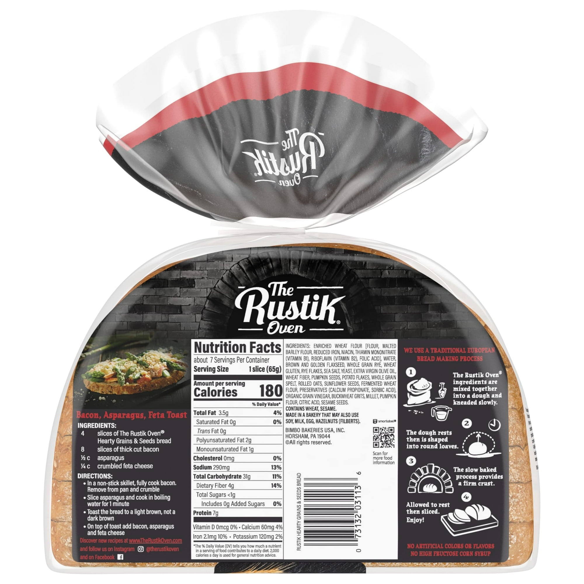 The Rustik Oven Hearty Grains & Seeds Bread, 16 oz, Whole Grain Seeded Bread, Bag (Pack of 3)