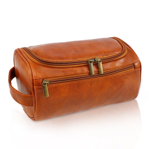 QUZHENJ 9.84×5.1×5.1 inch Toiletry Bag for Men, Travel Size Toiletries with Handle Pu Leather, Makeup Bag, Shaving Bag Makeup Bag Organizer, Portable Cosmetic Storage Bag for Travel, Gifts for Men