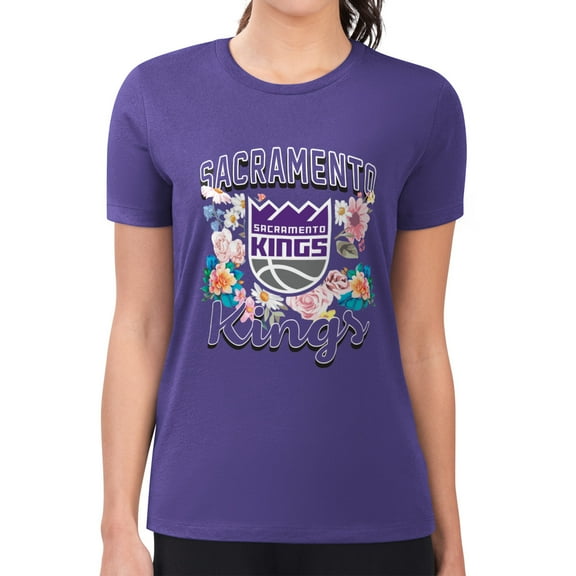 Women's G-III 4Her by Carl Banks Purple Sacramento Kings Super-Slim Fit Lightweight Flowers Team Logo Graphic T-Shirt