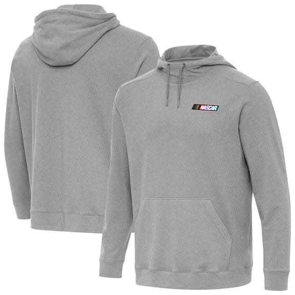 Men's Antigua Heather Gray NASCAR 1976-2017 Logo Cloud Pullover Hoodie