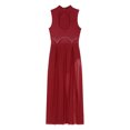 thumbnail image 6 of RUNQHUI Women Lyrical Dance Costume Backless Ballet Leotard Ballroom Dance Dress with Split Tulle Long Skirt Burgundy XXL, 6 of 7