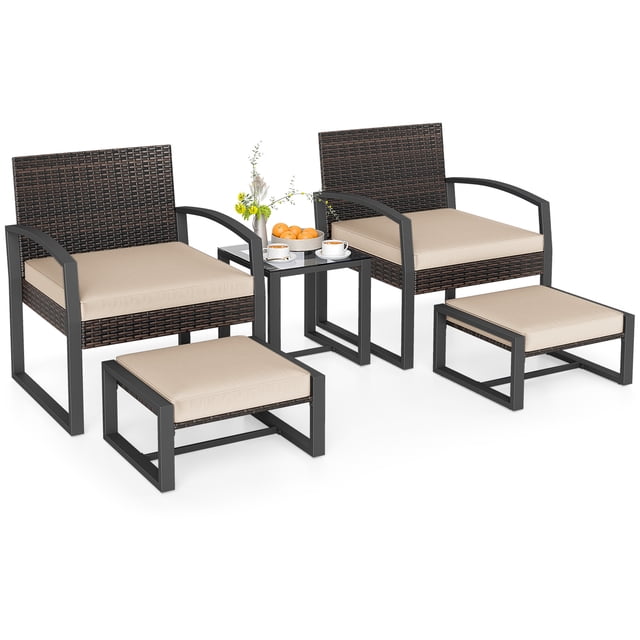 Gymax Furniture Set Patio Rattan Conversation Set for BalconyPorch Backyard Outdoor Beige