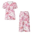 thumbnail image 5 of DISNIMO Cherry Blossom Printed Women's Short Sleeve Pajama Sets Soft 2 Piece Pjs Set Breathable Tops and Capri Pant Lounge for Summer, 3XL, 5 of 7