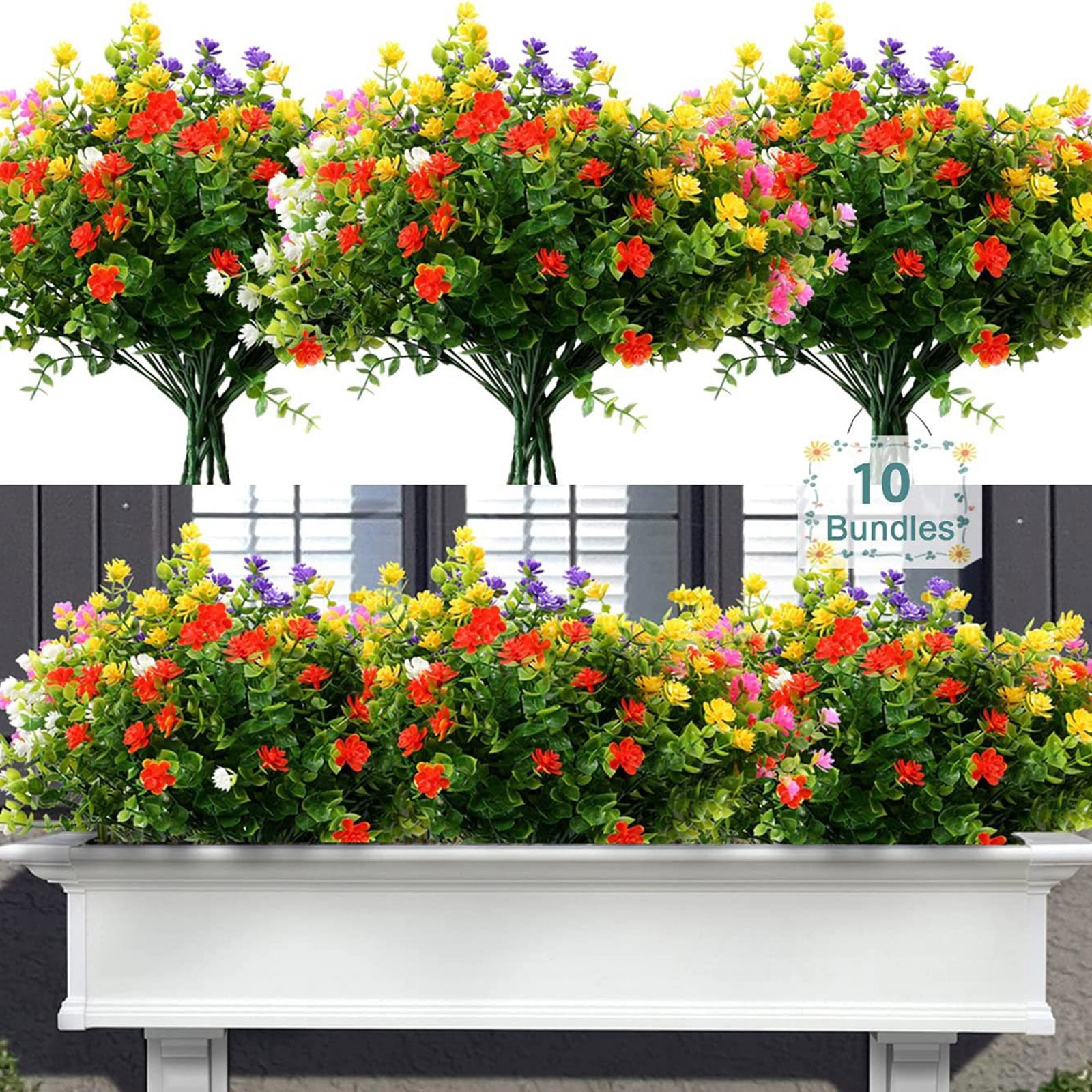 1 Bundles Artificial Flowers Outdoor, Artificial UVResistant Plastic Flower for Hanging Planter Porch Window Home Wedding Spring Summer Decor