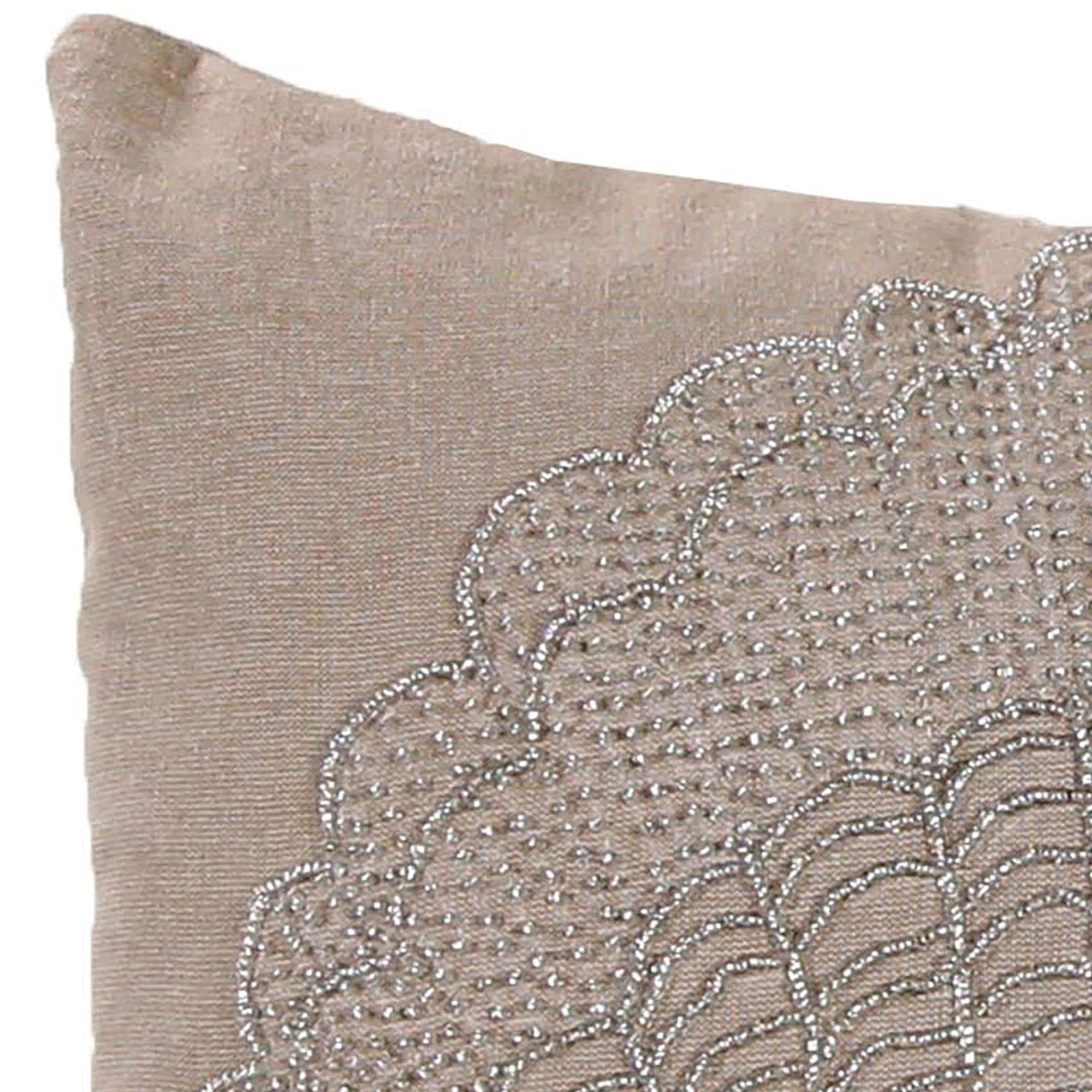 Jordan Manufacturing 18" x 18" Tan Seashell Nautical Square Reversible Decorative Throw Pillow with Bead Accent