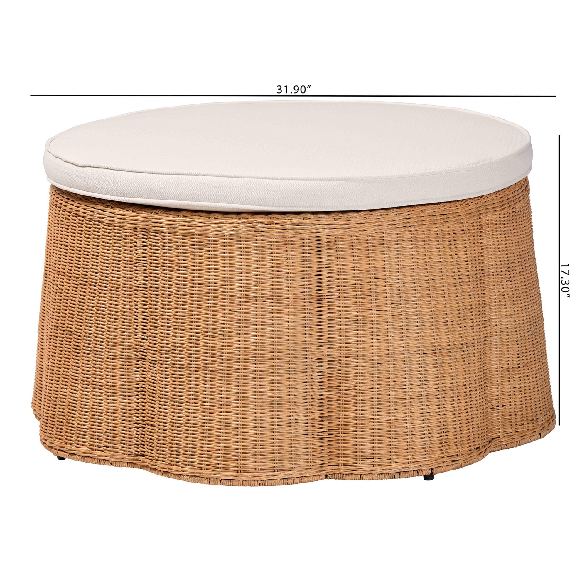 bali & pari Palm Boho Ottoman, 32"W, Round, Light Honey