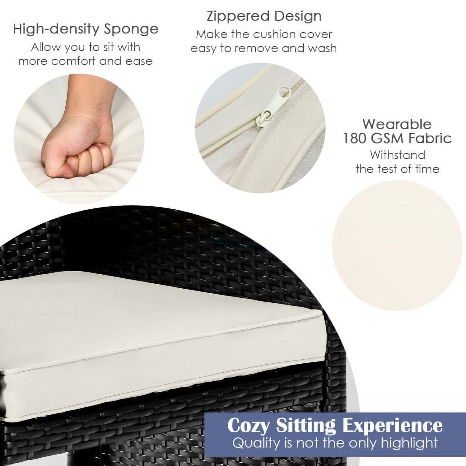 Aimee Lii 4 Pieces Wicker Patio Furniture Set, Coffee Table Cushioned Sofa, Modern Patio Furniture, White Aimee Lii 4 Pieces Wicker Patio Furniture Set, Coffee Table Cushioned Sofa, Modern Patio Furniture, White