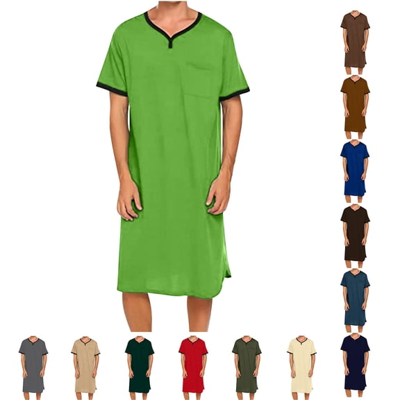 Miqool Men's Nightshirt V Neck Short Sleeve Nightgown Soft Loose Pajama Sleep Shirt Comfy Sleepwear Nightwear with Pocket, S-3XL