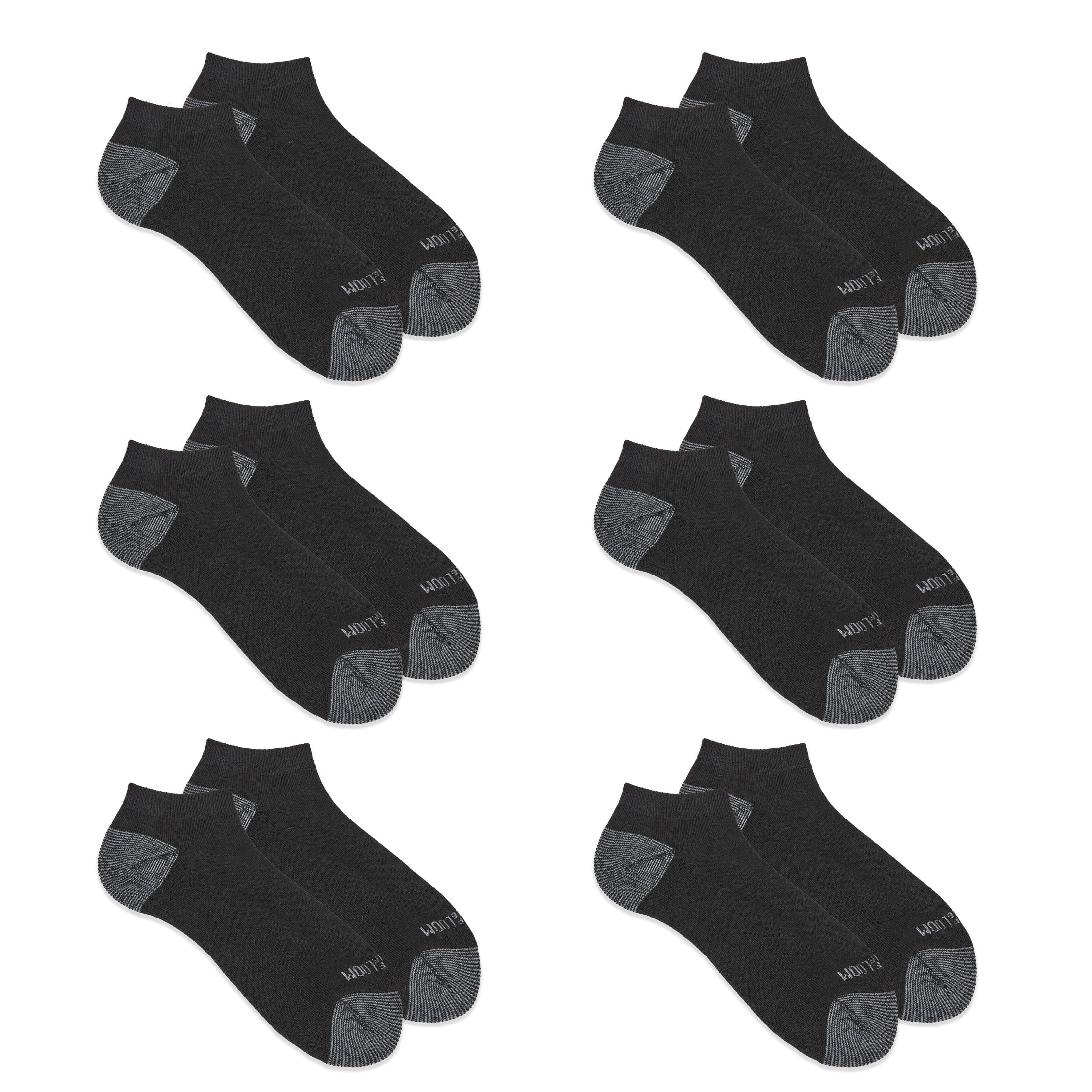 Fruit of the Loom Men's Dual Defense No Show Socks, Sizes 6-12, Black (6-Pack)