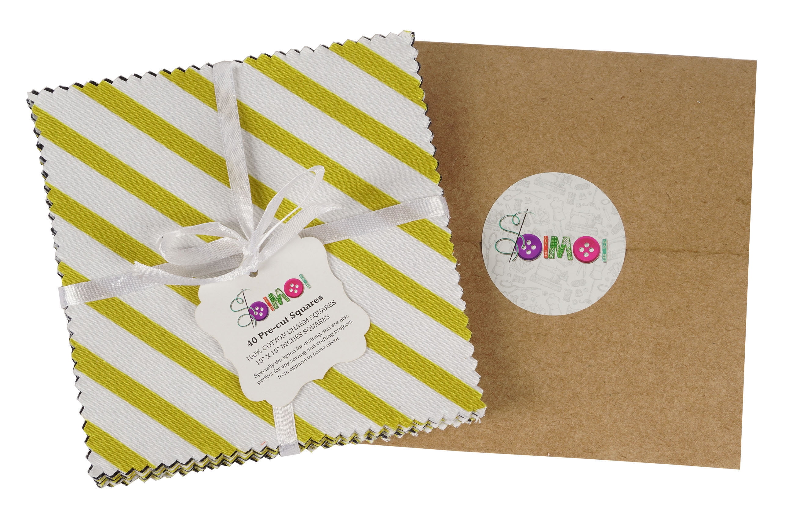 Soimoi Precut 10-inch Geometric Patterns Prints Cotton Fabric Bundle Quilting Squares Charm Pack DIY Patchwork Sewing Craft- Black & Yellow