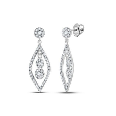 L U DIAMONDS 10k White Gold Diamond Dangle Earrings 1/2 Ctw