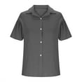 thumbnail image 6 of Ladies Linen Button down Shirt Solid Ruffle Short Sleeve Tops V Neck Collared Button up Summer Blouses Tees (M, Dark Gray), 6 of 6