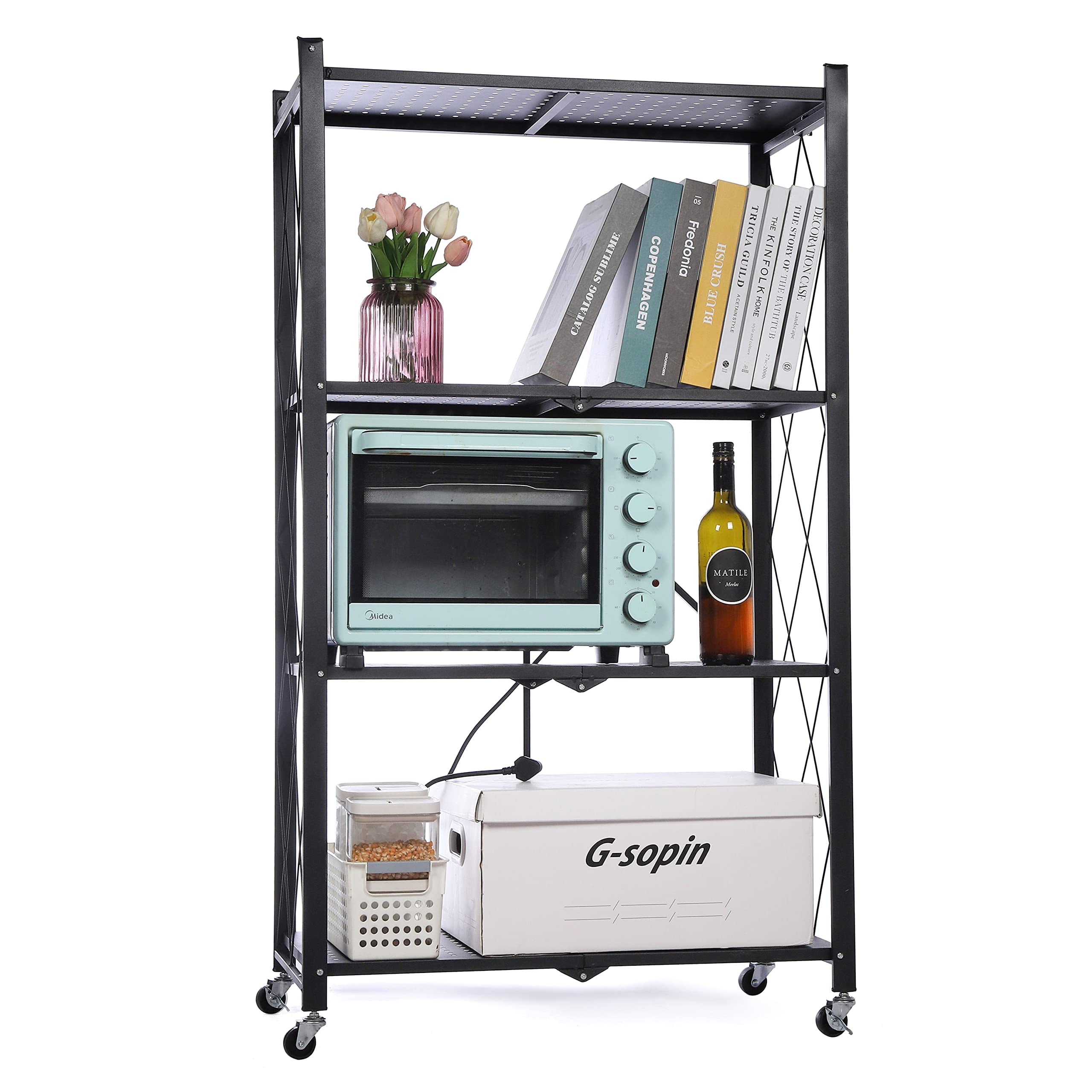 Letusto Heavy Duty Foldable Collapsible Shelf with Wheels with Breaks