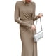 thumbnail image 2 of Vestido Maxi Ajustado para Mujer con Mangas Largas, Cuello Redondo y Corte Ajustado para Cóctel Caqui S, 2 of 10