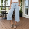 thumbnail image 2 of Summer Casual Pants Solid Color Straight Loose with an Elastic Waistband and Pockets For Shorter Women/Regular/Tall, 2 of 5