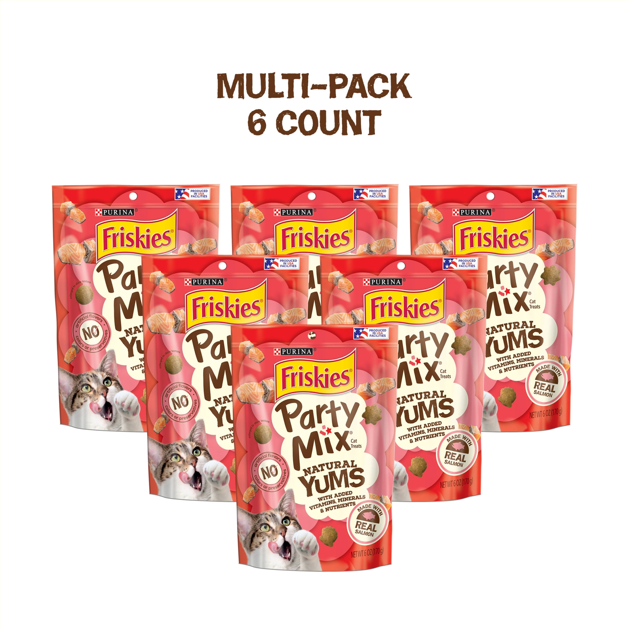 Purina Friskies Party Mix Natural Yums Cat Treats, Salmon, (6) 6 oz Bags