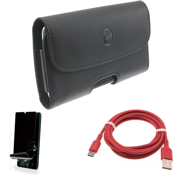 Privacy Screen Protector w 6ft USB-C Cable w Case Belt Clip for Samsung Galaxy S20 Ultra - TPU Film [NOT GLASS] [Fingerprint Works], Red Charger Cord Power, Leather Holster fits Galaxy S20 Ultra