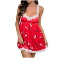 thumbnail image 2 of Sakmal Lace Trim Moomoos for Women Sleep Cozy Red Lightweight Christmas Loungewear Sleeveless Reindeer Print Short Square Neckline Chemises S-XL, 2 of 9