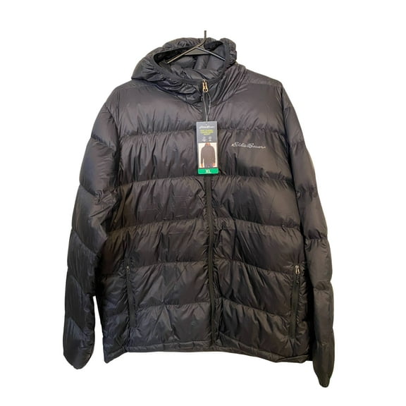 Eddie Bauer Men's Wide Channel Hooded Down Jacket - Black, Size XL
