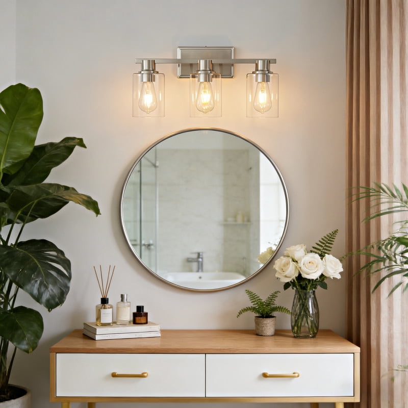 Deyidn 3-Light Modern Vanity Light - Wall Mounted Bathroom Mirror Lighting with Glass Shade, Farmhouse Style for Bedroom/Dressing Room