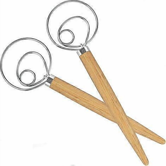 Set of 2 Danish Dough Whisks 13.5" Dutch Style Stainless Steel Dough Whisk Wooden Handle Bread Whisk Danish Whisk