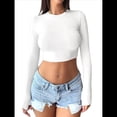 thumbnail image 2 of Tops Cortos de Larga para Mujer 2025 - Camisetas Básicas de Cuello Redondo y Corte Entallado para Otoño L, 2 of 8