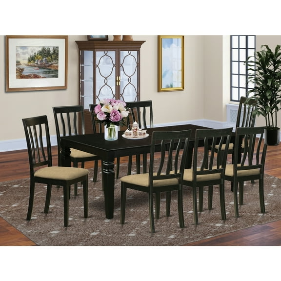 Cottage Dining Room Set - 9 Piece Table & Chair Set with Storage Leaf - Black Finish