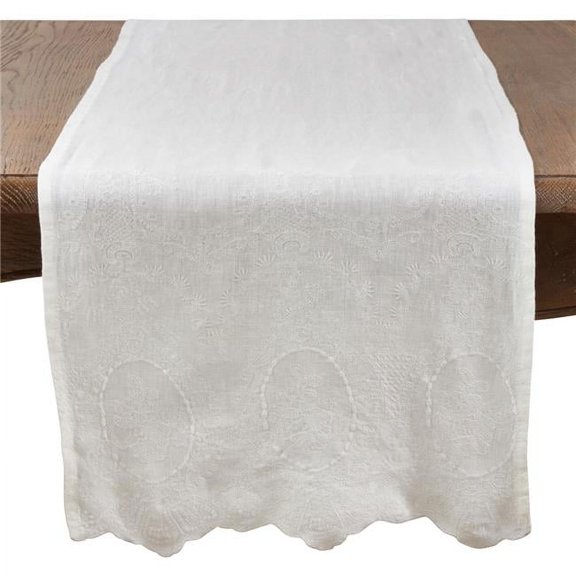 SARO 1718.I1672B 16 x 72 in. Rectangular Stonewashed Table Runner with Embroidered Design - Ivory