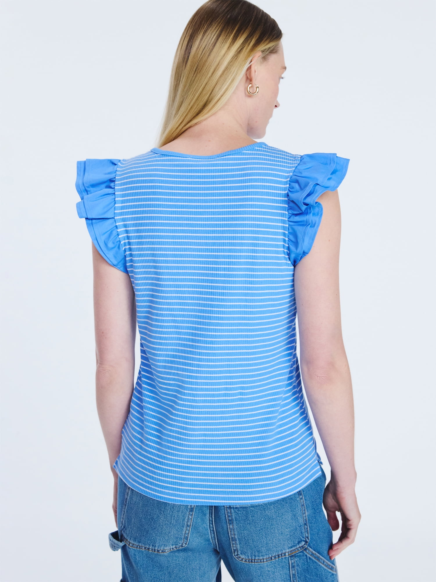 Free Assembly Women's and Women’s Plus Flutter Sleeve Henley Top, Sizes XS-4X