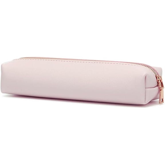 PU Pencil Case Leather Pen Bag Slim Pencil Pouch Lovely Stationery Bag Portable Cosmetic Bag Zipper Organizer Bag (Pink)
