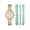 Gold Watch Bling Bezel / 3 Link Bracelet, variant on Women's Watch Gift Set: Gold Round Case, Gold Sunray Dial and Black Faux Leather Strap