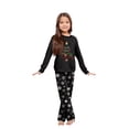 thumbnail image 5 of Yuaguia Family Christmas Matching Pajamas Set, Wish You a Merry Christmas Tree Letter Print Long Sleeve Tops and Black Snowflake Print Pants, Holiday Sleepwear, Kids 6 Years, 5 of 9