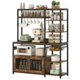 thumbnail image 7 of Bakers Rack with Power Outlet and LED Light, Coffee Bar with Coffee Pod Holder, Kitchen Microwave Stand with Storage Shelves, Cabinet, Wire Basket, 8 Hooks, Rustic Brown, 7 of 7