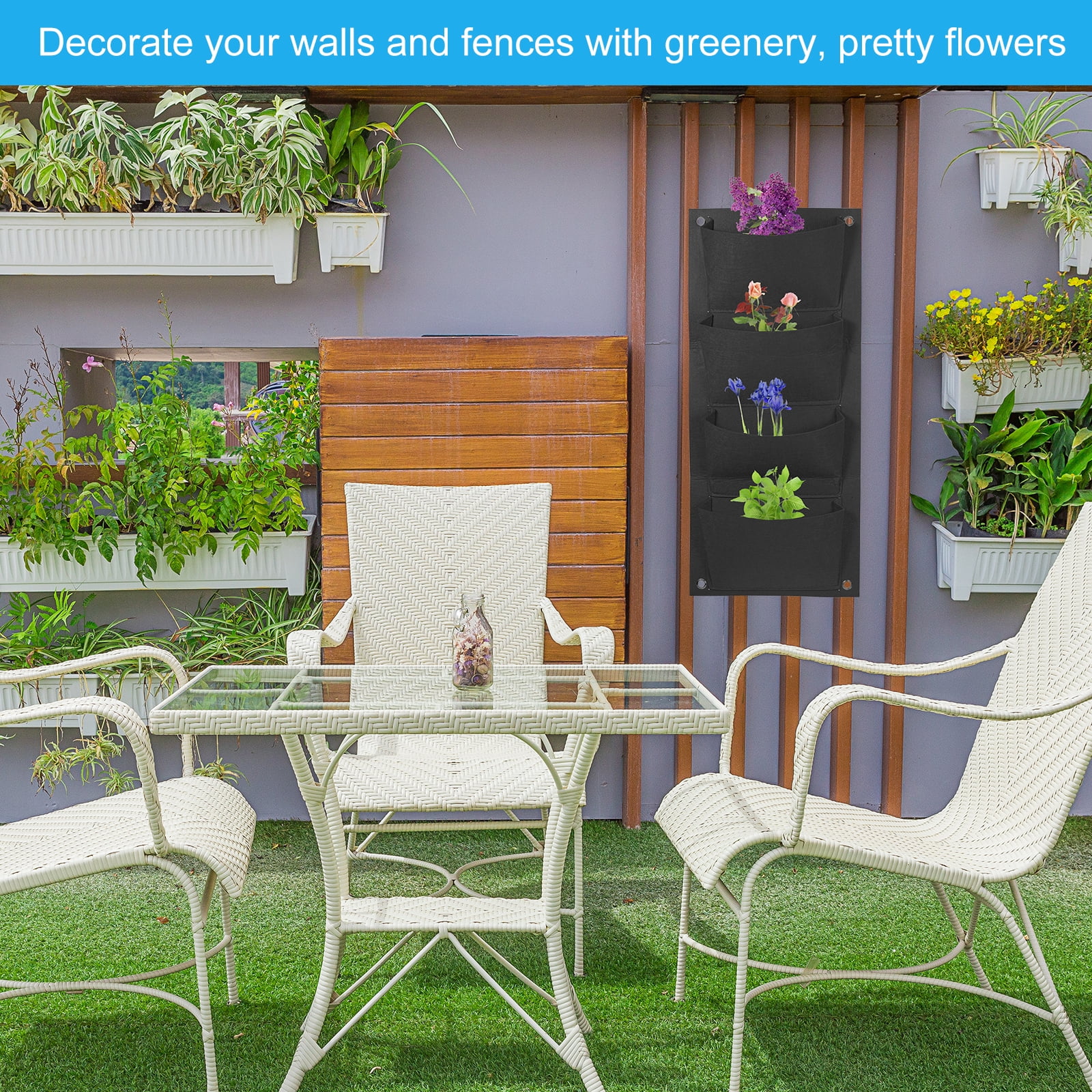 Uxcell 4 Pockets Vertical Hanging Grow Bags Wall Hanging Planter Bags Black 2 Pcs