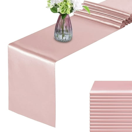 

HMQIANG 12 Pack Rose Gold Table Runners Satin Table Runner 12x108 Inches Long Silk and Smooth Fabr