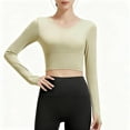 thumbnail image 2 of FNFYFH Womens Athletic Crop Top with Built in Bra Long Sleeve Workout Shirts Slim Fit Cross Back Yoga Tops with Thumb Hole, 2 of 10