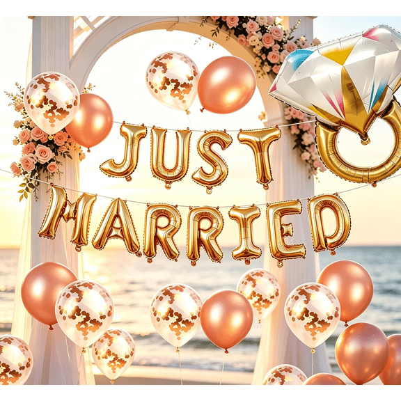 Set of 12 Just Married Balloons Just Married Banner Bridal Shower Party Balloons Bridal Shower Party Decoration Wedding Party Decoration