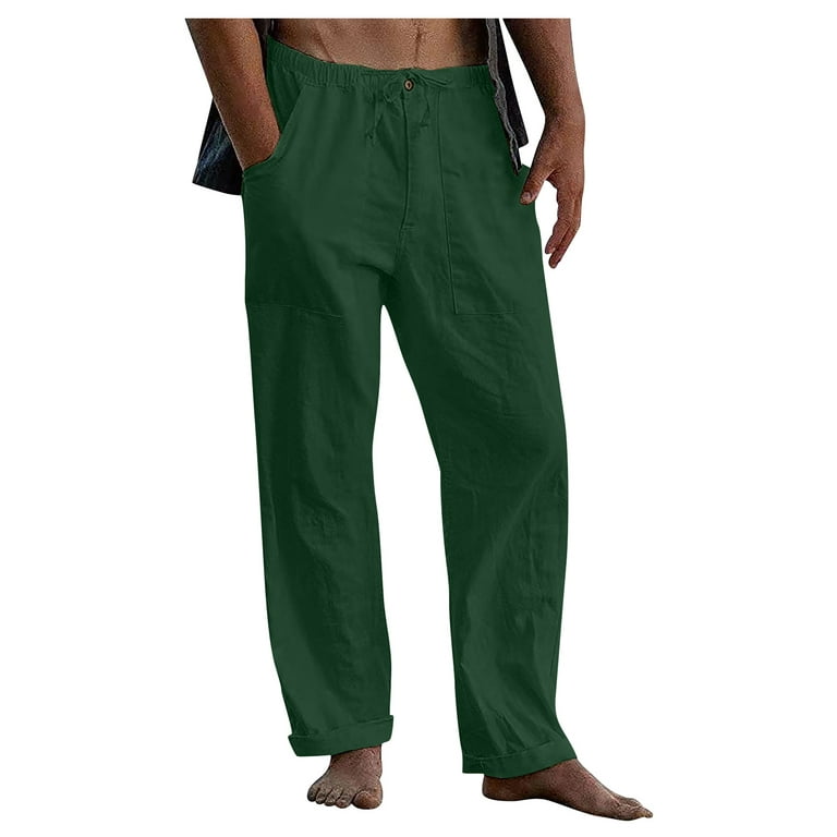 Fragarn Men's pants Linen Clothing For Men Natural Linen Pants For Men  Contemporary Comfortable Quality Soft Linen Pocket Color Trousers 