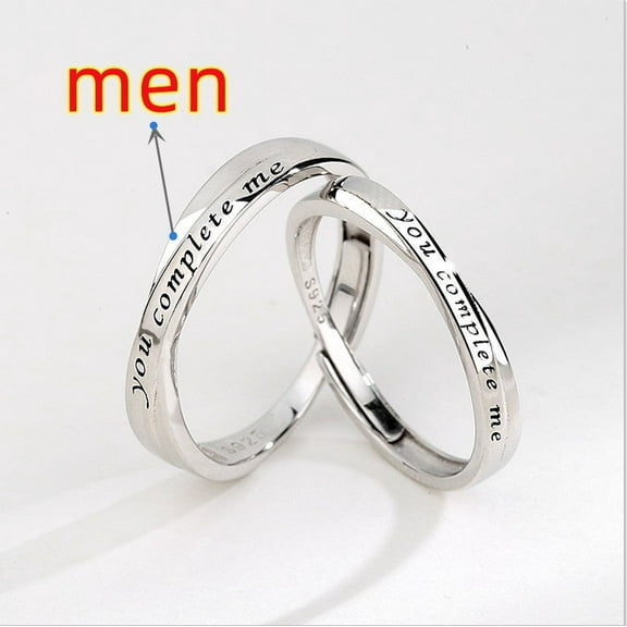 Sterling Silver Couple Rings Korean Letters Numbers Text Design Electroplating Matching Bands Promise Rings Anniversary Jewelry Gift
