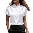thumbnail image 6 of RYRJJ Womens Satin Blouse Summer Trendy Short Sleeve Silk Button Down Shirts Business Casual Work Tops with Pockets(White,S), 6 of 9